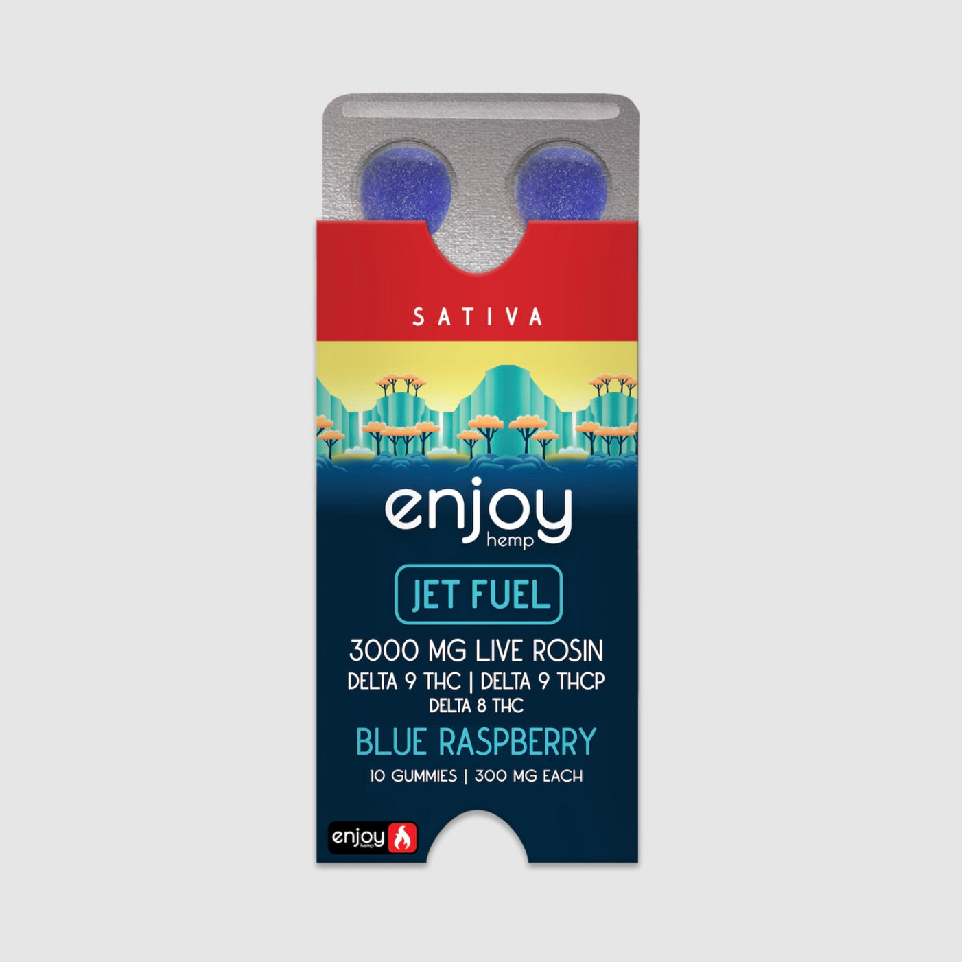 Enjoy Hemp | Sativa | Jet Fuel | 10ct. 300mg per piece THC-P + D9 + D8 Live Rosin Gummies | 3000mg per package | Blue Raspberry