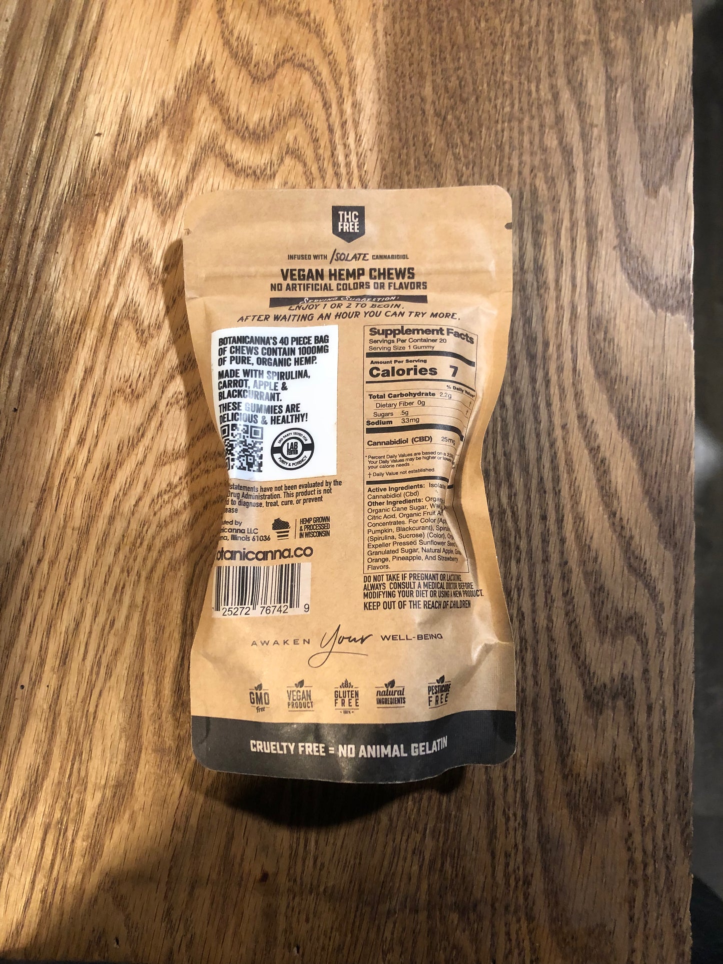 Botanicanna | CBD Isolate (THC Free) Hemp Chews | 20ct. 25mg CBD per piece