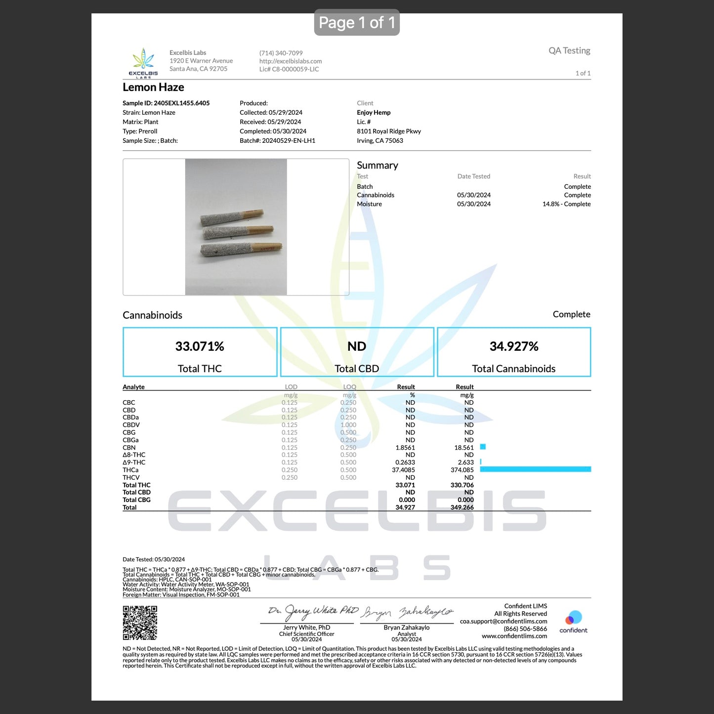 Enjoy Hemp | Sativa | Euphoria | 5ct. 1 gram THCa Double Diamond Infused Pre-rolls | Platinum Lemon Haze
