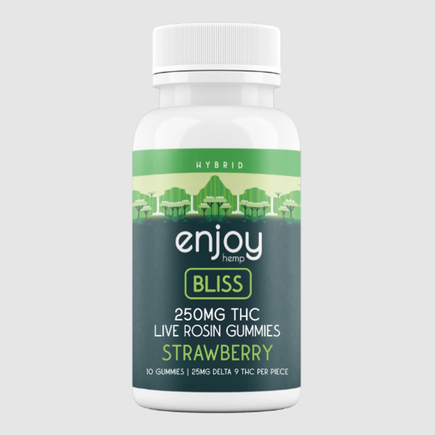 Enjoy Hemp | Hybrid | Bliss | 10ct. 25mg per piece Delta 9 THC Live Rosin Gummies | 250mg per package | Strawberry