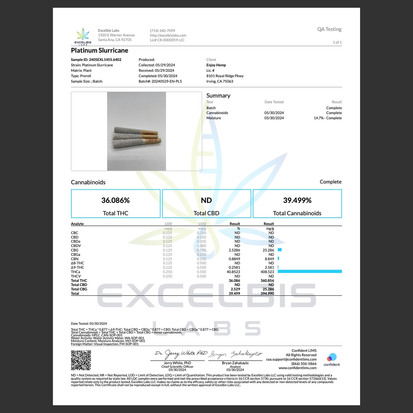Enjoy Hemp | Indica | Chill | 5ct. .5 gram THCa Double Diamond Infused Pre-rolls | Platinum Slurricane