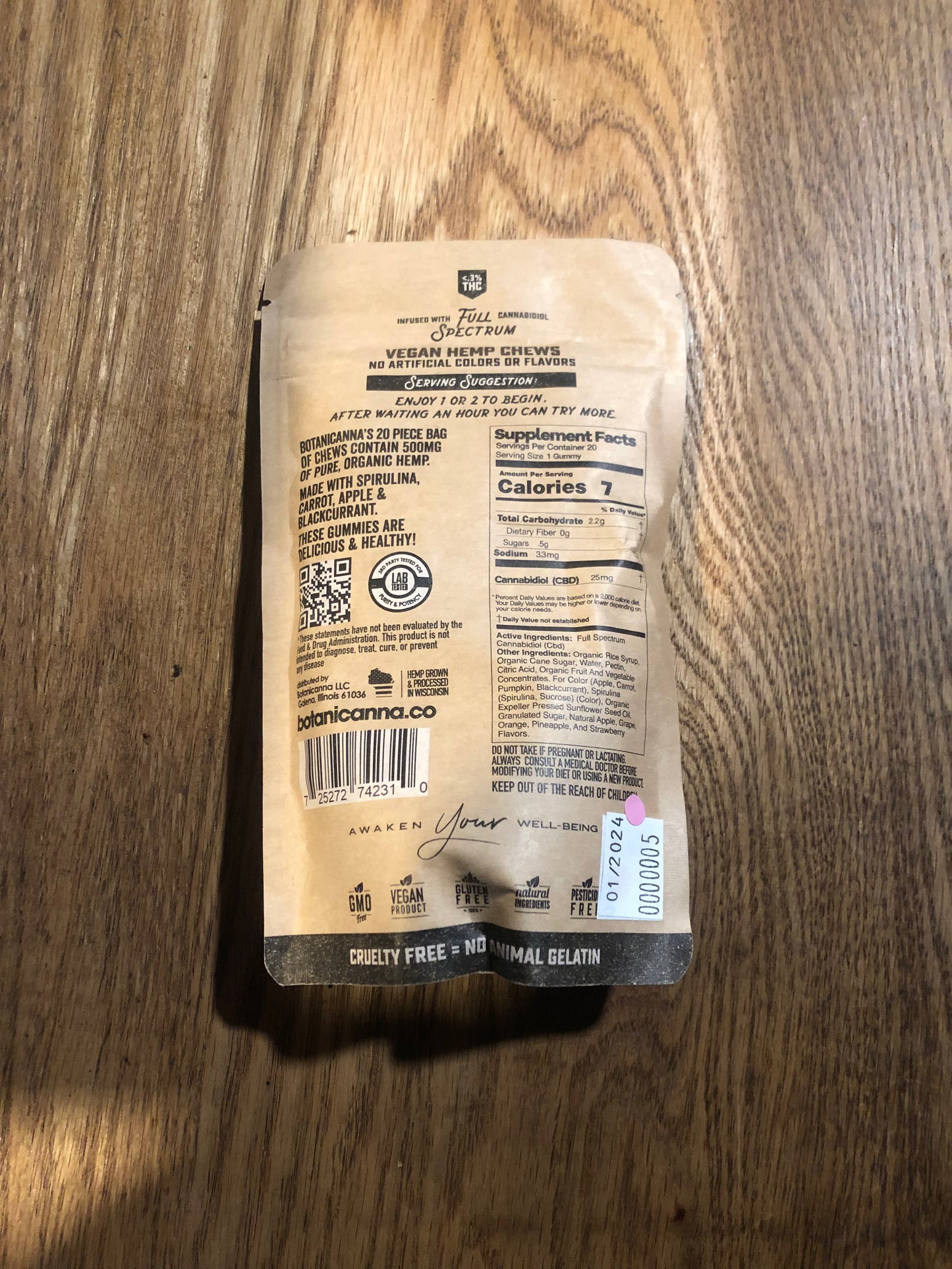 Botanicanna | Full Spectrum Hemp Chews | 20ct. 25mg CBD per piece