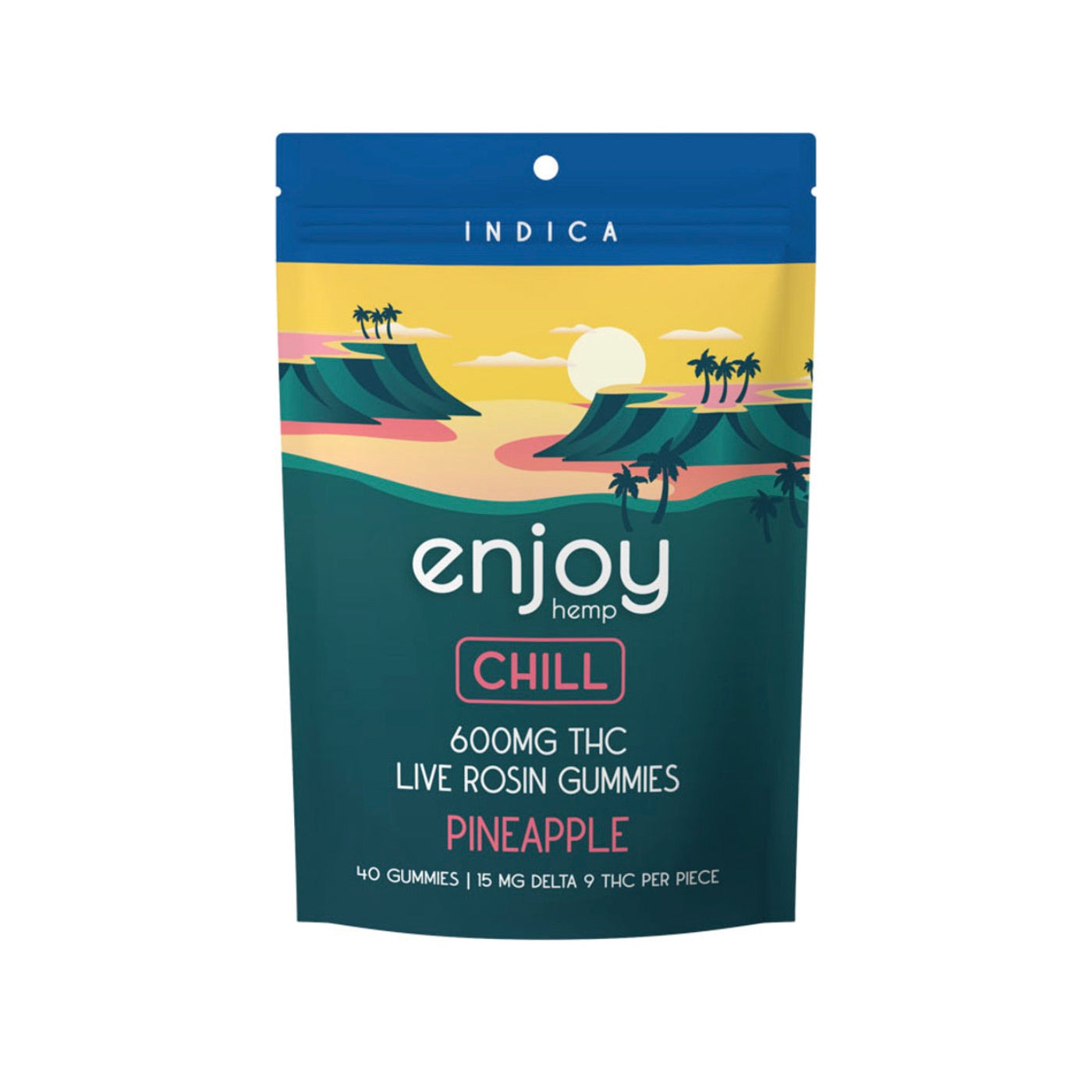 Enjoy Hemp | Indica | Chill | 40ct. 15mg per piece Delta 9 THC Live Rosin Gummies | 600mg per package | Pineapple