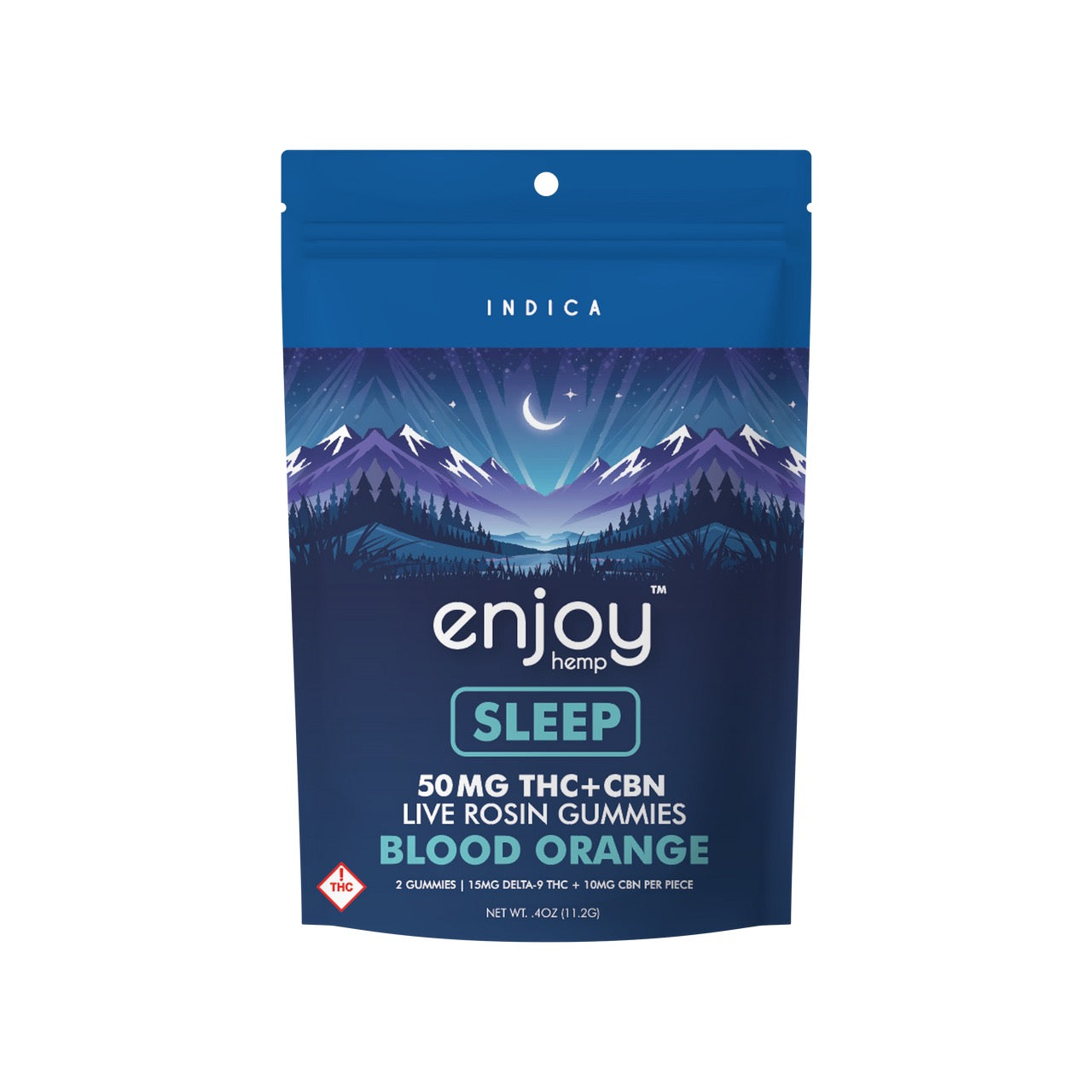 Enjoy Hemp | Indica | Sleep | 2ct. 15mg per piece Delta 9 THC + 10mg CBN Live Rosin Gummies | 50mg per package | Blood Orange