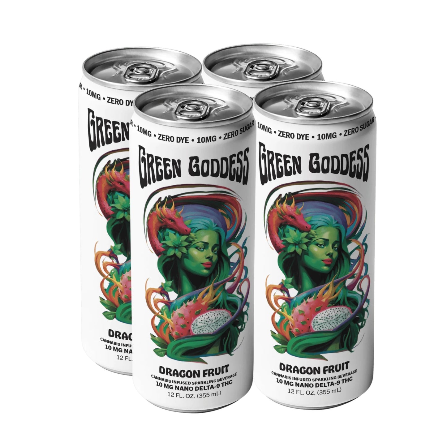 Green Goddess | Zero Sugar + Zero Dye | Cannabis Infused Sparkling Beverage | 4 Pack | 10mg Nano Delta 9 THC per can