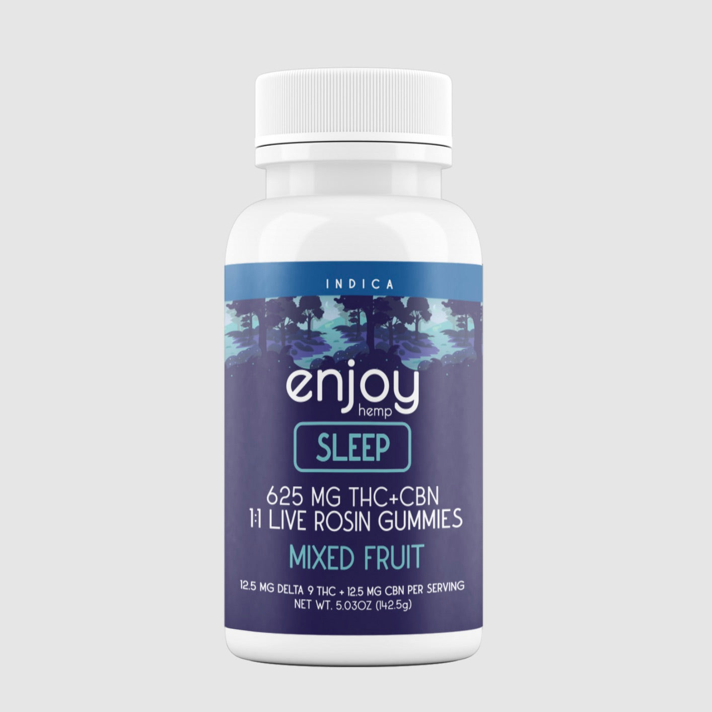 Enjoy Hemp | Indica | Sleep | 25ct. 12.5mg Delta 9 THC + 12.5mg CBN per piece Live Rosin Gummies | 625mg per package | Mixed Fruit