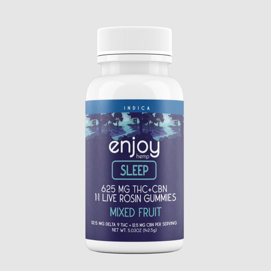 Enjoy Hemp | Indica | Sleep | 25ct. 12.5mg Delta 9 THC + 12.5mg CBN per piece Live Rosin Gummies | 625mg per package | Mixed Fruit