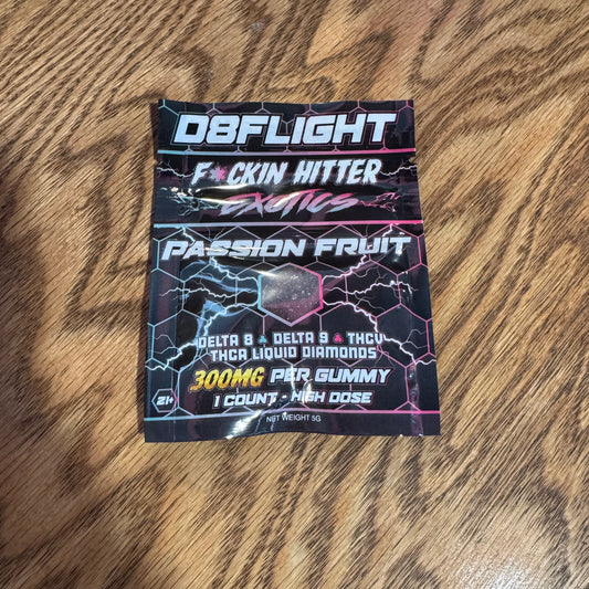 D8Flight | 1 piece | Passion Fruit | F*ckin' Hitter Exotics Live Resin Gummy | 300mg D8 + D9 + THCv