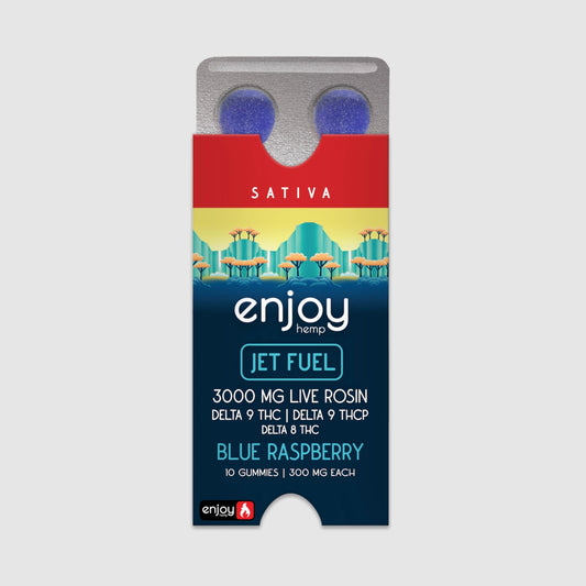 Enjoy Hemp | Sativa | Jet Fuel | 10ct. 300mg per piece THC-P + D9 + D8 Live Rosin Gummies | 3000mg per package | Blue Raspberry