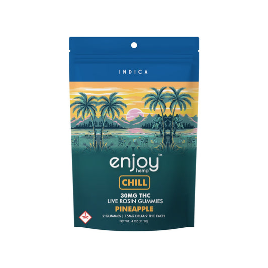 Enjoy Hemp | Indica | Chill | 2ct. 15mg per piece Delta 9 THC Live Rosin Gummies | 30mg per package | Pineapple