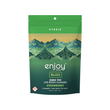 Enjoy Hemp | Hybrid | Bliss | 2ct. 15mg per piece Delta 9 THC Live Rosin Gummies | 30mg per package | Strawberry