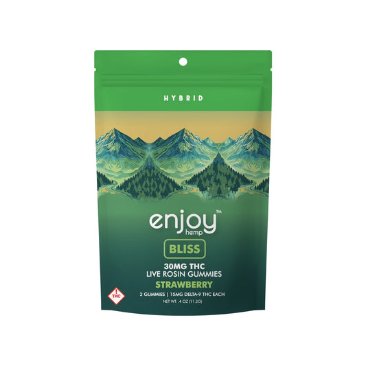 Enjoy Hemp | Hybrid | Bliss | 2ct. 15mg per piece Delta 9 THC Live Rosin Gummies | 30mg per package | Strawberry