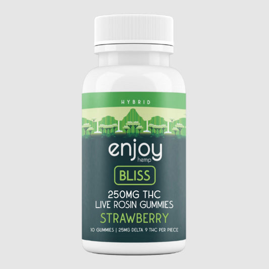Enjoy Hemp | Hybrid | Bliss | 10ct. 25mg per piece Delta 9 THC Live Rosin Gummies | 250mg per package | Strawberry