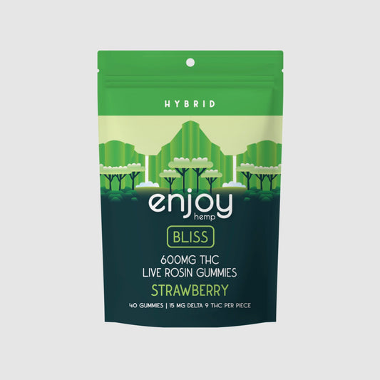 Enjoy Hemp | Hybrid | Bliss | 40ct. 15mg per piece Delta 9 THC Live Rosin Gummies | 600mg per package | Strawberry
