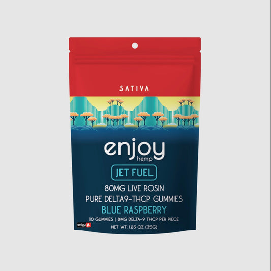 Enjoy Hemp | Sativa | Jet Fuel | 10ct. 8mg per piece Delta 9 - THC-P Live Rosin Gummies | 80mg Delta 9 - THC-P per bag | Blue Raspberry