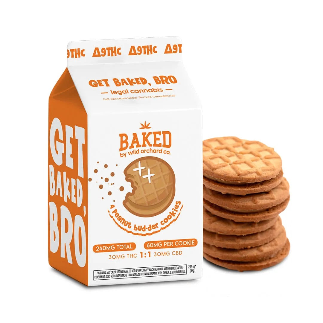 Baked by Wild Orchard Hemp | Peanut Bud-Der Cookies | 4ct. 30mg Delta 9 THC + 30mg CBD Cookies | 120mg Delta 9 THC + 120mg CBD per package
